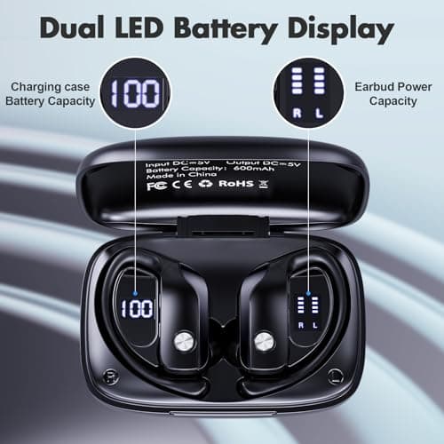 Caymuller Wireless Earbuds Bluetooth Headphones 48Hrs Play Back Sports Earphones with LED Display Built in Mic Deep Bass Stereo in Ear Waterproof Headset for Workout Gaming Running 3