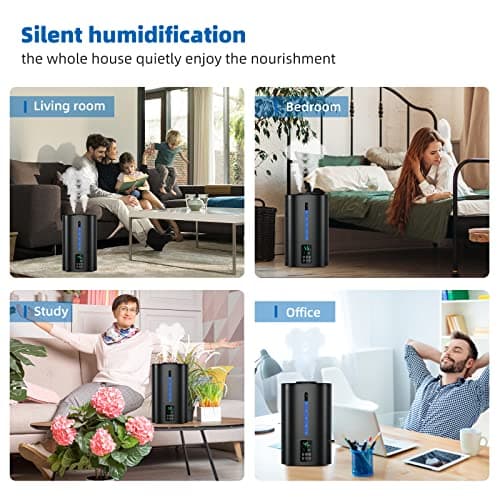 6L Humidifiers for Bedroom Large Room Home, Cool and Warm for Baby and Plants Mist Top Fill Desk Humidifiers Essential Oil Diffuser, Quiet with Adjustable Mist,360°Nozzle-Black 7