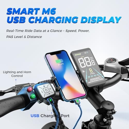 M1 Electric Bike for Adults with 1800W Peak Motor, 26'' x 4.0'' Fat Tire Electric Bike, 48V 17.5Ah Battery, 85 Miles Electric Mountain Bike, 36MPH 7 Speed Electric Bicycle with Front and Rear Baskets 5