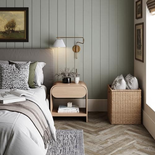 Nathan Jamea Iris Mid-Century Modern Nightstand with Drawer, End Table with Storage for Bedroom or Living Room with Rounded Silhouette, Light Oak 3