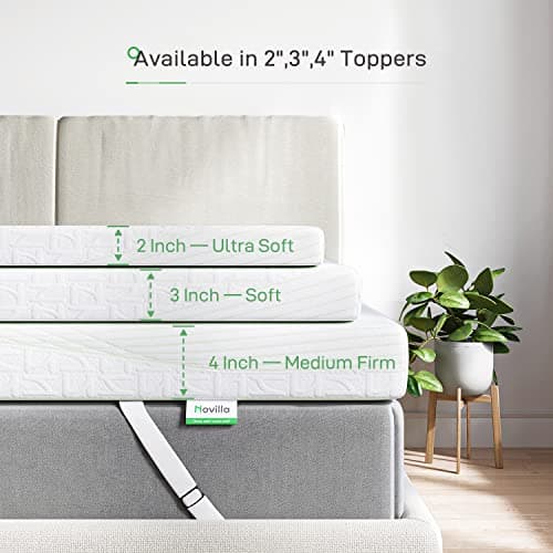 Novilla 4 Inch Memory Foam Mattress Topper, Medium Firm Mattress Topper Queen Size With Non-slip Design, High Density Gel Mattress Topper For Cooling, Motion Isolation & Pressure Relieving Sleep 7