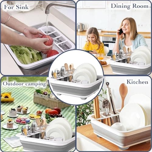 Sipobuy Collapsible Bowls, Plates, and Dishes Drainer, Portable Space-Saving Dish Rack for Kitchen, RV, Campers, and Travel Trailers 7
