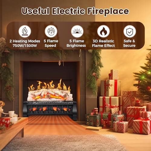 Electric Fireplace Insert Log Heater 21 Inches, 5 Flame Brightness, Multiple Flicker Speed, 750w/1500w Heating, Remote Control, Auto Shut Off 7