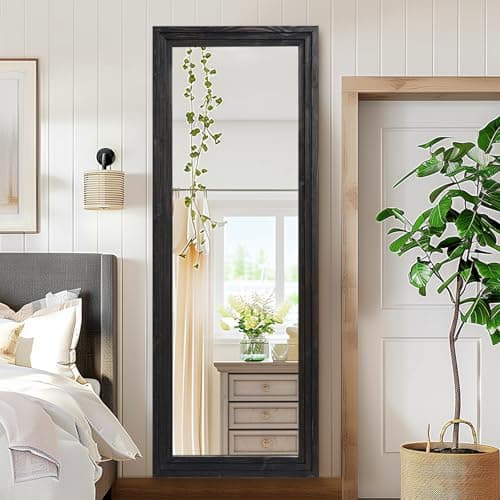 YLYHSST 65"x24" Full Length Mirror Solid Wood Frame Floor Mirror for Living Room, Bedroom Hanging or Leaning, Black 7