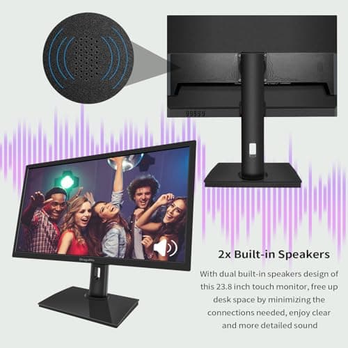 23.8 Inch Touchscreen Monitor FHD 1920x1080P, Height/Pivot/Swivel/Tilt Adjustable Desktop PC Touch Display with Built-in Speakers, HDMI, VGA, Type-B, 75Hz Computer Touch Screen Monitor, VESA, Black 8