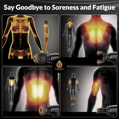 Pursonic Deep Tissue Massage Gun with U-Shaped Design & Long Handle – Handheld Back Massager with 4 Heads, 6 Speeds, USB-C Rechargeable for Neck, Shoulders, Legs & Muscles 4