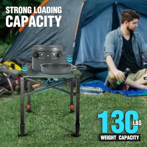 VILLEY Folding Camping Square Table with Carry Bag, Lightweight Aluminum Adjustable Square Table for Outdoor, Camping, Picnic, Backyards, BBQ (S) 5
