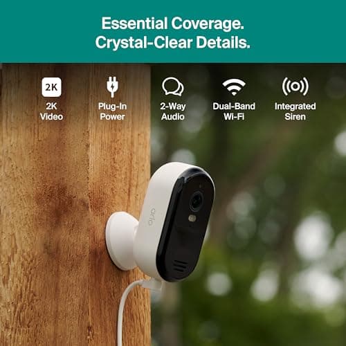 Arlo Essential Security Camera 2K (2025 Release) - Continuous Wired Plug-in Power Outdoor Camera, Person Recognition, Package Detection, Animated Preview, 1-Month Trial of Secure Plan, 1 Cam, White 5