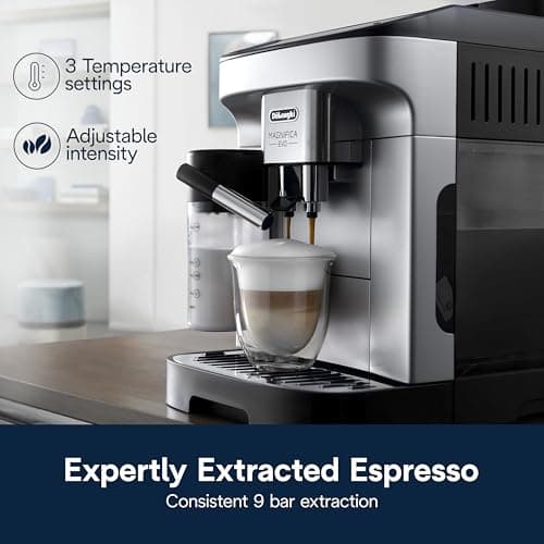 De'Longhi Magnifica Evo Automatic Espresso & Coffee Machine with Auto Milk Frother, Built-in Grinder & Auto-Clean Function - For Latte, Cappuccino, Americano, Iced Coffee, ECAM29084SB , Silver 5