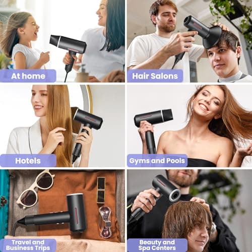 Hair Dryer, 1400W Professional Ionic High-Speed Blow Dryer for Fast Drying with Diffusers Nozzle and Styling Nozzle, Lightweight, Ultra-Quiet, Hair Dryer with 180000RPM Brushless Motor 5