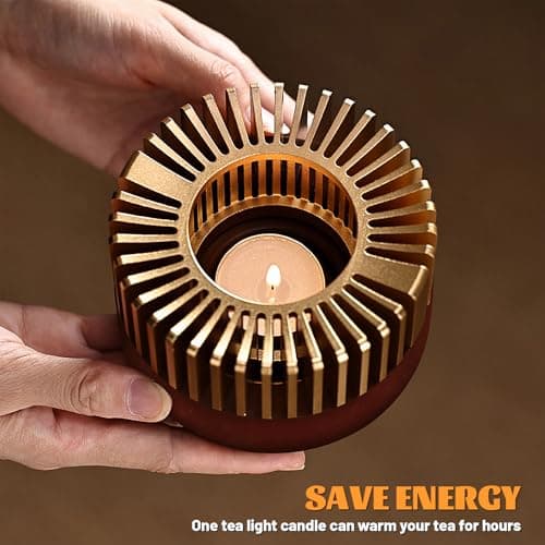 Inmorven Teapot Warmer, Aluminum Tea Warmer with Wooden Base, 4.33 inch Candle Heater for Heating Tea, Coffee, Milk, Food,Camping and Traveling, Suitable for All Teapots - S 7