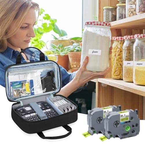 CURMIO Carrying Case Compatible with Brother P-Touch PT-D220/PT-D210 Label Maker, Portable Storage Holder Organizer Bag for Label Printer Machine, Label Tape, AC Adapter, Battery, USB Cable, Bag Only 7