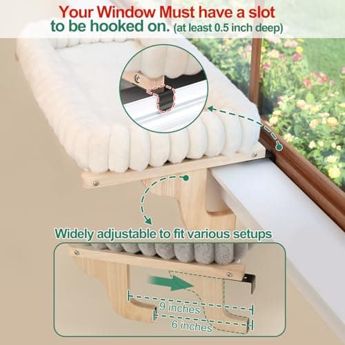 Zakkart SnugCloud Cat Window Perch with 4-Sided Bolster - Orthopedic Cat Hammock for Window Sill - Solid Hardwood & Metal Frame - Window Seat for Pets (Natural Color Wood w/White Bed, Medium) 5