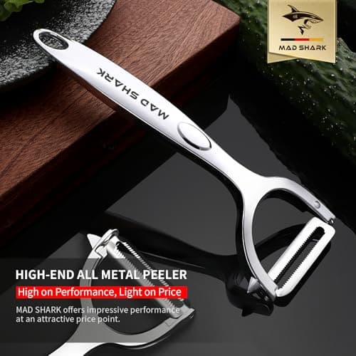 MAD SHARK Ultra Sharp Vegetable Peelers for Kitchen 10 Years No Rust Stainless Steel Serrated Potato Peeler Easy to Use Y Peeler with Durable Non-Slip Ergonomic Grips for Carrots, Fruits, Veggie 4