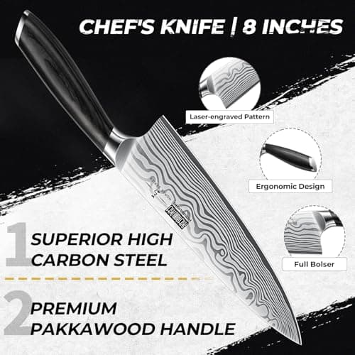 HOSHANHO 5 Pieces Knife Set, Professional Powder Steel Chef Knife Set, Ultra Sharp Japanese Kitchen Knives Set with Ergonomic Pakkawood Handle 3