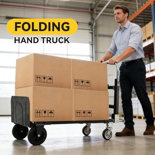 3-in-1 Aluminum Hand Truck Dolly, 600 lbs Heavy Duty Folding Trolley with Universal Wheels, Convertible Hand Truck with Tie Down Straps for Warehouse, Supermarket, Office (Black) 6