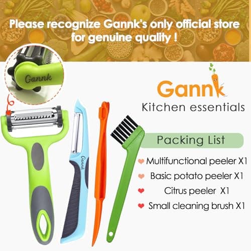 GANNK Potato Apple Vegetable Peelers for Kitchen, I and Y Peelers for Fruit Veggie Potatoes Carrot Cucumber, 3 in 1 Blade Spin Design With Julienne Function 6