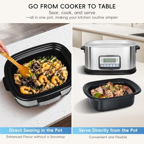 spoonlemon 6.5 Quart Multi Cooker 11-in-1, Programmable Slow Cooker with Timer & Temperature Control for Families Meals, 1500W with Bake, Sauté, Roast and Sous Vide 7