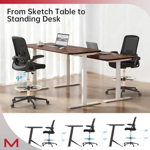 Ergonomic Office Chair, Tall Drafting Desk Chair with Lumbar Support, Flip-Up Armrests, Adjustable Foot Ring, Standing Desk Chair, High Computer Chair 8
