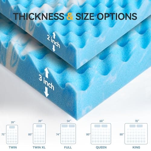 SINWEEK 2 Inch Egg Crate Memory Foam Mattress Topper Twin Size, Soft Mattress Pad for Back Pain Relief, Bed Topper, CertiPUR-US Certified, Blue 9