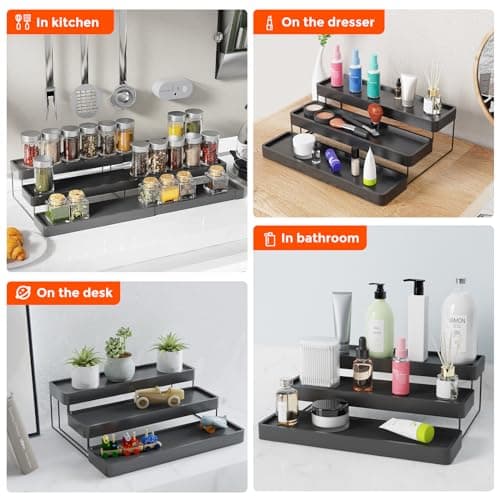 INVOCOO Expandable Spice Rack Organizer - 3 Tier Adjustable Spice Organizer for Cabinet & Countertop - Easy Visibility - Black 6