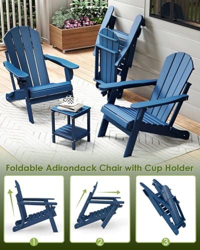 GREENVINES Folding-Adirondack-Chairs-Set-of-2 | HDPE Plastic | Fire Pit Chair | All Weather | Cup Holder | Blue | for Deck Backyard Patio Outdoor Garden 7