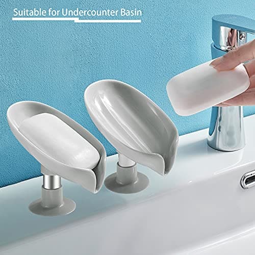 2 Pack Soap Holder Bar Soap Holder Self Draining Soap Dish with Suction Cup Soap Dish for Bathroom Kitchen Sink Shower Bathroom (2 Grey) 6