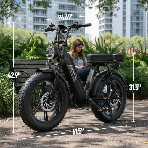 TST Electric Bike for Adults, 1500W Peak Motor Ebike with 48V 15Ah Built-in Battery, 60 Miles Range 28 MPH Electric Bicycle, 20" Fat Tire Step-Thru E Bike with Rear Seat, Rear Footrest 8