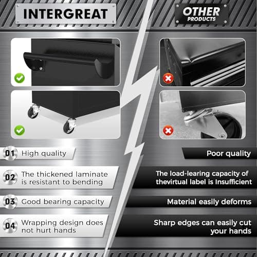 INTERGREAT 8-Drawers Rolling Tool Chest, Assembled Tool Chest with Wheels, Detachable Top Tool Box, Tool Cabinet for Repair Room,Warehouse, Rolling Tool Box with Hooks,Tray Divider,Liners(Black) 8