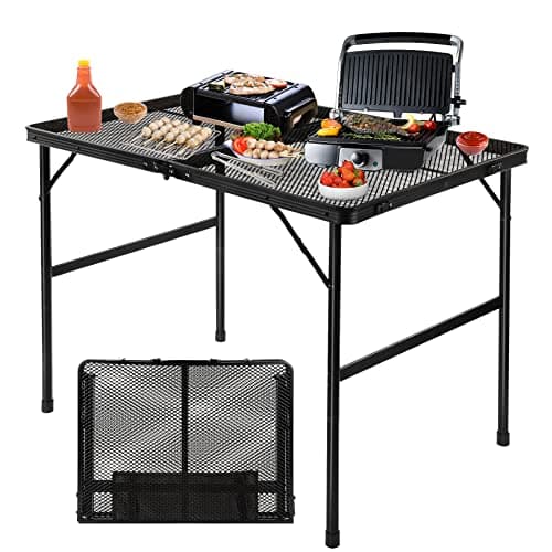 Grovind Folding Grill Table Camping Table with Mesh Desktop, Lightweight 3 FT Metal Table for Outside, Height Adjustable Portable Grill Tables for Camping, Picnic, Beach and BBQ, RV