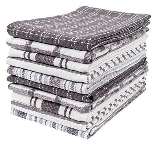 KAF Home Assorted Flat Kitchen Towels - Set of 10, 18 x 28 Inch (Gray)