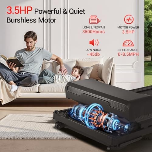 UMAY Fitness Treadmill with 3-Level Incline, Treadmills for Home Auto Folding with Pulse Sensors, 300 LBS Capacity, 3.0HP Quiet Brushless, Max 8.7 MPH (Balck) 5