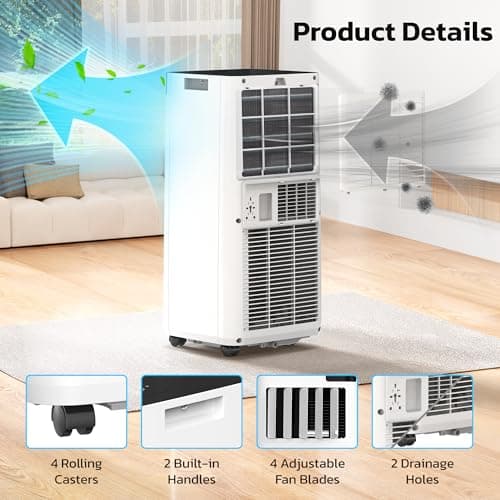 ZAFRO 10,000 BTU Portable Air Conditioners, 4 Modes Portable AC Unit with Fast Cooling/Energy Efficient/Remote/24Hrs Timer for Bedroom/Dorms/Indoor Rooms, White 5