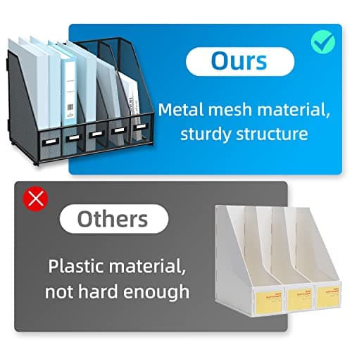 SUPEASY Desk Organizers Metal Desk Magazine File Holder with 5 Vertical Compartments Rack File Organizer for Office Desktop, Home Workspace, Black 6