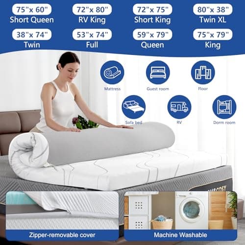 Firm Memory Foam Mattress Topper Queen 4 Inch with Removable Silk Cover, Premium Cooling Egg Crate Gel+ Bamboo High-Density Memory Foam Mattresses Topper for Pain Relief 8