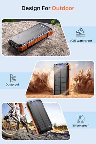 Solar Power Bank 49800mAh Wireless Portable Charger with USB-C 15W Fast Charging with 4 Built-in Cables LED Flashlight Battery Pack Compatible with iPhone, iPad, Smartphone,Perfect for Camping, Hiking 7