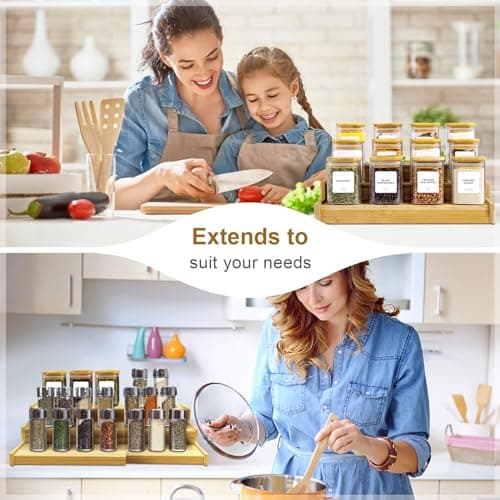 Lenwi Spice Rack Organizer for Cabinet, 3 Tier Expandable Bamboo Spice Storage for Kitchen Cupboard Pantry 6