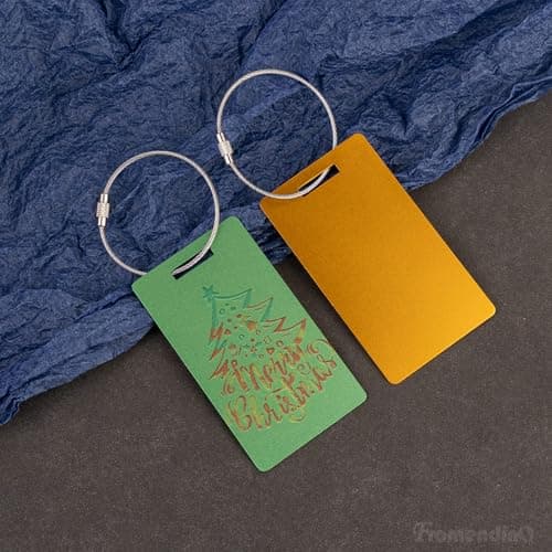 Framendino, 5 Pack Aluminum Luggage Tags Metal Travel Bag Name Stamping with Wire Ring for Backpacks Suitcases Bags 6