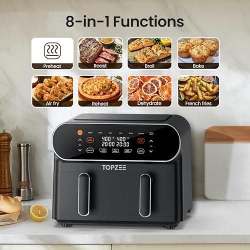 TOPZEE 11-QT Large Air Fryer - 8 in 1 XL Airfryer with Flex Basket, Divider for Dual Cooking, Preheat, Air Fry, Roast, Broil, Bake, Reheat, Dehydrate, French Fries, Dishwasher Safe, Black 5