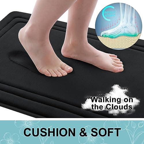 Grandaily Memory Foam Bath Mat Rug 24x16, Ultra Soft, Non-Slip and Absorbent Bathroom Rugs, Machine Wash Dry, Comfortable Bath Carpet for Bathroom Floor, Tub and Shower, Black 4