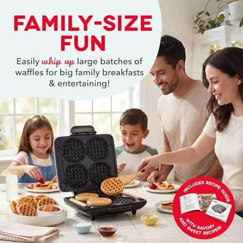 Dash Multi Mini Waffle Maker - Makes Four Waffles at Once for Family Breakfasts - Dual Nonstick Heating Plates & Easy-Release Surface - Compact & Fast-Heating - Graphite 5