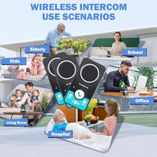 UHAXZ Intercoms Wireless for Home, Hands-Free Wireless Intercom, Long Range, 8 Volume Levels, 4 Chime Full Duplex 2 Way Intercoms System for House, Business(3 Intercoms Black) 7