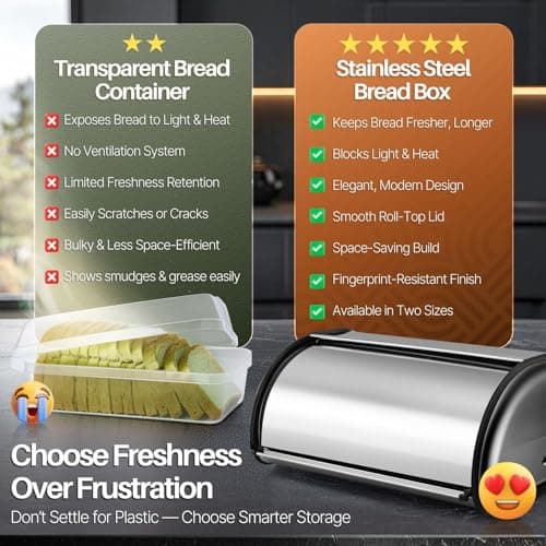 Flexzion Stainless Steel Bread Box For Kitchen Countertop (13 inch) Metal Roll Up Top Lid Storage Container Bin Keeper for Cake Buns Toasts Loaves Pastries Pancakes, Ideal for Restaurant Home Kitchen 6