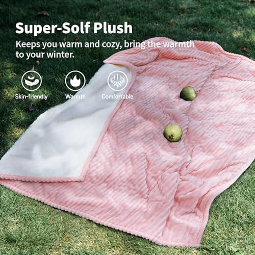 Texciting Heated Blanket Electric Blanket Throw 50”X60”-Heating Throw with 5 Heat Settings-3 Hours Auto Off,ETL Certified,Machine Washable (Pink) 5