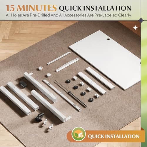 DEVAISE 48 x 24 Inch Standing Desk, Whole-Piece Electric Standing Desk with Adjustable Height, 3-Preset Memory Sit Stand up Desk, One Piece Desktop Computer Desk for Home, Office (White) 7