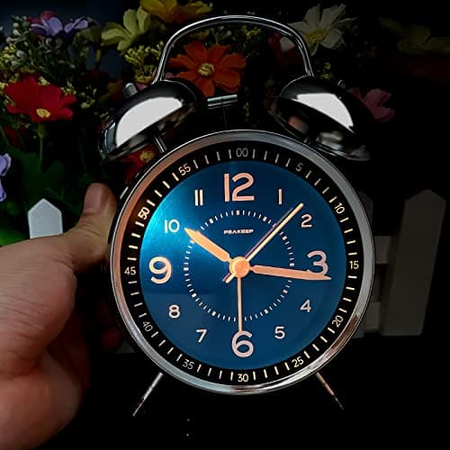 Peakeep Loud Alarm Clock for Heavy Sleepers Adults, Metal 4.5 Inches Twin Bell Battery Operated Analog Alarm Clocks for Bedrooms Decoration (Jewel Blue) 6