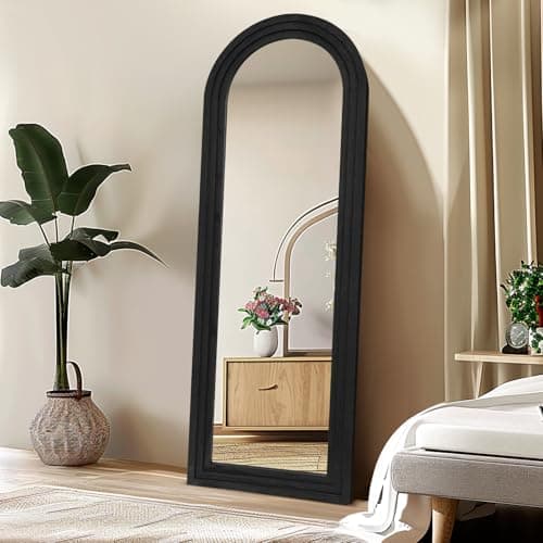 ABSWHLM 65"x22" Arched Full Length Mirror Solid Wood Frame Floor Large Mirror for Living Room, Bedroom Hanging Standing or Leaning Wall-Mounted, Black