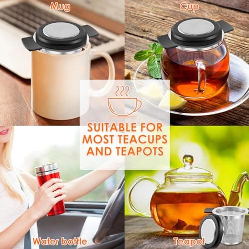 BXUYAOXMC 2 Pack Tea Infuser for Loose Tea, Stainless Steel Fine Mesh Tea Strainer with Lid & Heat-Resistant Handles, Large Capacity Tea Steeper for Teapot Cup Mug – Dishwasher Safe 8