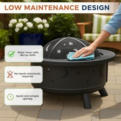 Fire Pit - 32-Inch Outdoor Wood Burning Firepit with Screen, Poker, and Cover - Outdoor Fire Pits for Backyard, Deck, or Patio by Pure Garden (Black) 6