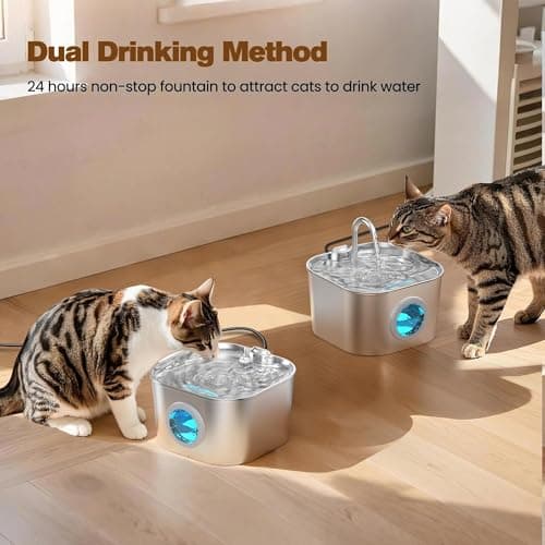 Cat Water Fountain Stainless Steel: Pet Fountains for Cats/Dog Indoor Automatic Waterer Bowls for Drinking Small Animal Water Dispenser Metal Pets Watering Faucet Bottle Auto Kitty Watering Supplies 7